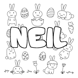 Coloriage pr&eacute;nom NEIL - d&eacute;cor Paques