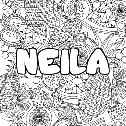 Coloriage prénom NEILA - décor Mandala fruits