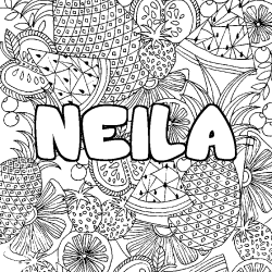 Coloriage pr&eacute;nom NEILA - d&eacute;cor Mandala fruits