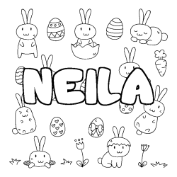 Coloriage prénom NEILA - décor Paques