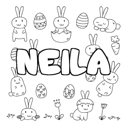 Coloriage pr&eacute;nom NEILA - d&eacute;cor Paques