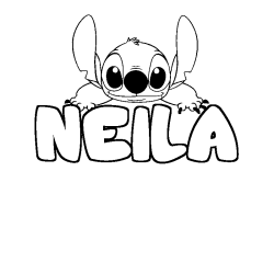 Coloriage prénom NEILA - décor Stitch