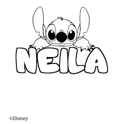 Coloriage pr&eacute;nom NEILA - d&eacute;cor Stitch
