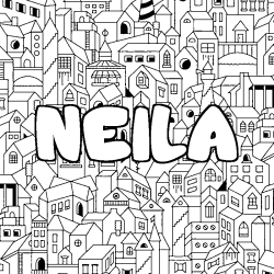 Coloriage prénom NEILA - décor Ville