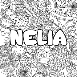 Coloriage prénom NELIA - décor Mandala fruits