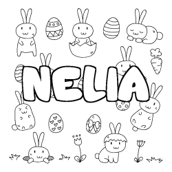Coloriage pr&eacute;nom NELIA - d&eacute;cor Paques