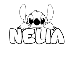 Coloriage prénom NELIA - décor Stitch