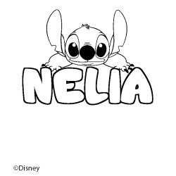 Coloriage pr&eacute;nom NELIA - d&eacute;cor Stitch
