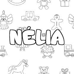 Coloriage pr&eacute;nom N&Eacute;LIA - d&eacute;cor Jouets