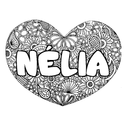 Coloriage prénom NÉLIA - décor Mandala coeur