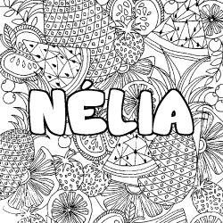Coloriage prénom NÉLIA - décor Mandala fruits