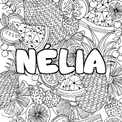 Coloriage pr&eacute;nom N&Eacute;LIA - d&eacute;cor Mandala fruits