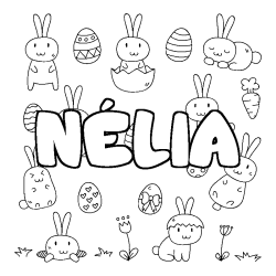 Coloriage pr&eacute;nom N&Eacute;LIA - d&eacute;cor Paques