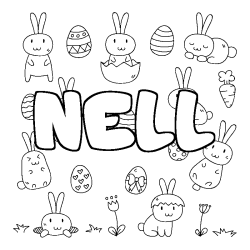 Coloriage pr&eacute;nom NELL - d&eacute;cor Paques