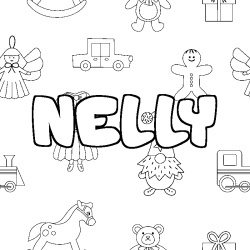 Coloriage prénom NELLY - décor Jouets