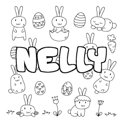 Coloriage pr&eacute;nom NELLY - d&eacute;cor Paques
