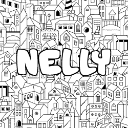 Coloriage prénom NELLY - décor Ville