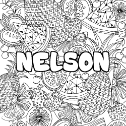 Coloriage prénom NELSON - décor Mandala fruits