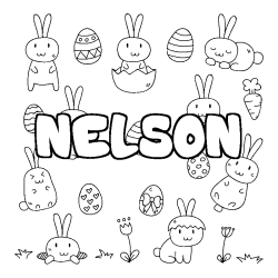 Coloriage prénom NELSON - décor Paques