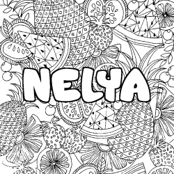 Coloriage prénom NELYA - décor Mandala fruits