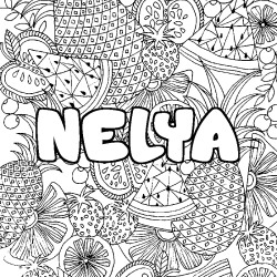 Coloriage pr&eacute;nom NELYA - d&eacute;cor Mandala fruits