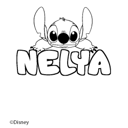 Coloriage pr&eacute;nom NELYA - d&eacute;cor Stitch