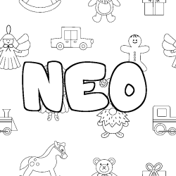Coloriage prénom NEO - décor Jouets