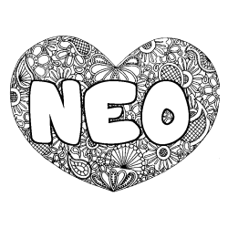 Coloriage prénom NEO - décor Mandala coeur