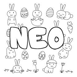Coloriage prénom NEO - décor Paques