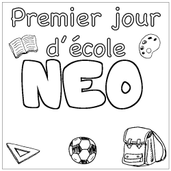 Coloriage prénom NEO - décor Premier jour d'école