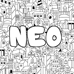 Coloriage prénom NEO - décor Ville