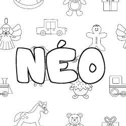 Coloriage pr&eacute;nom N&Eacute;O - d&eacute;cor Jouets