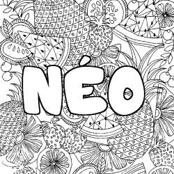 Coloriage pr&eacute;nom N&Eacute;O - d&eacute;cor Mandala fruits