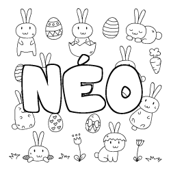 Coloriage pr&eacute;nom N&Eacute;O - d&eacute;cor Paques