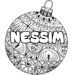 Coloriage prénom NESSIM - décor Boule de Noël