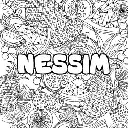 Coloriage pr&eacute;nom NESSIM - d&eacute;cor Mandala fruits