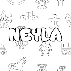 Coloriage prénom NEYLA - décor Jouets