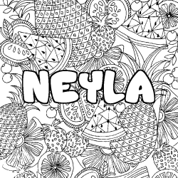 Coloriage prénom NEYLA - décor Mandala fruits