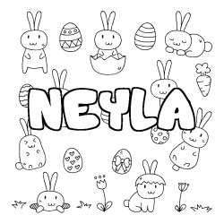 Coloriage prénom NEYLA - décor Paques