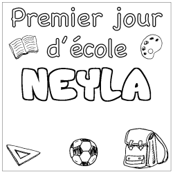 Coloriage prénom NEYLA - décor Premier jour d'école