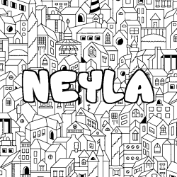 Coloriage prénom NEYLA - décor Ville