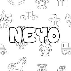 Coloriage prénom NEYO - décor Jouets