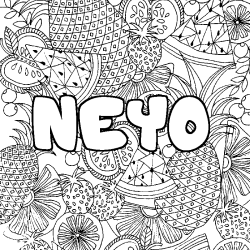 Coloriage prénom NEYO - décor Mandala fruits