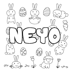 Coloriage prénom NEYO - décor Paques