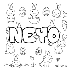 Coloriage pr&eacute;nom NEYO - d&eacute;cor Paques
