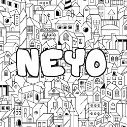 Coloriage prénom NEYO - décor Ville