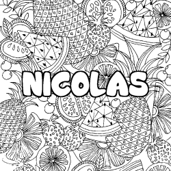 Coloriage NICOLAS - d&eacute;cor Mandala fruits