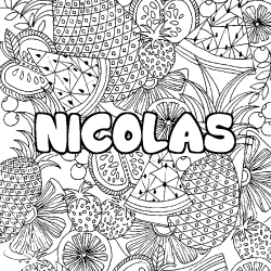 Coloriage pr&eacute;nom NICOLAS - d&eacute;cor Mandala fruits