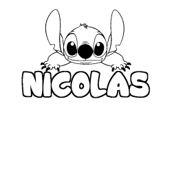 Coloriage prénom NICOLAS - décor Stitch