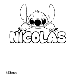Coloriage pr&eacute;nom NICOLAS - d&eacute;cor Stitch